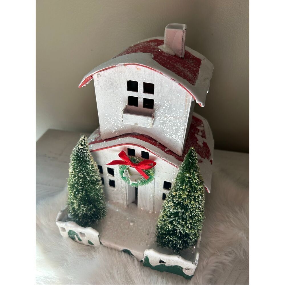 Vintage Christmas House 9.5” Tall